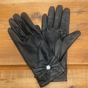 Womens Gloves 100% Sheepskin Leather Outer Decorative Shiny Bling On Cuffs! EUC